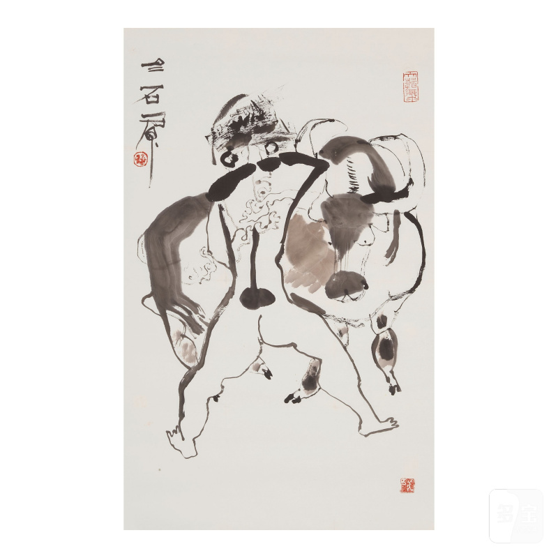 石虎（1942-2023） 人物素寫三幅 水墨設色紙本 鏡心 二〇〇〇年作 | SHI HU (1942-2023) - 图3